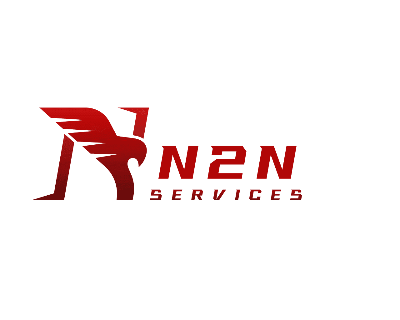 Red N2N Services logo with an abstract bird design on a black background.